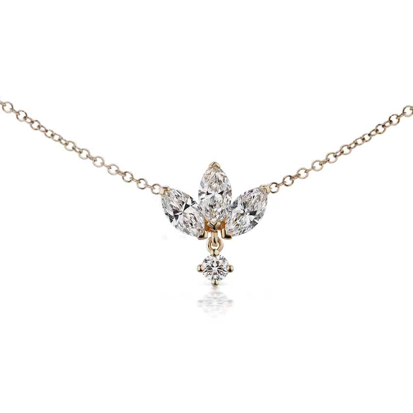 Large Engraved Diamond Lotus with Diamond Dangle Necklace