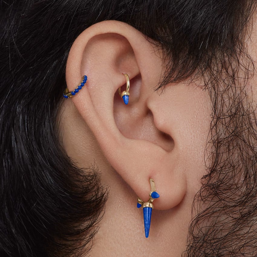Lapis Triple Long Spike Hoop Earring