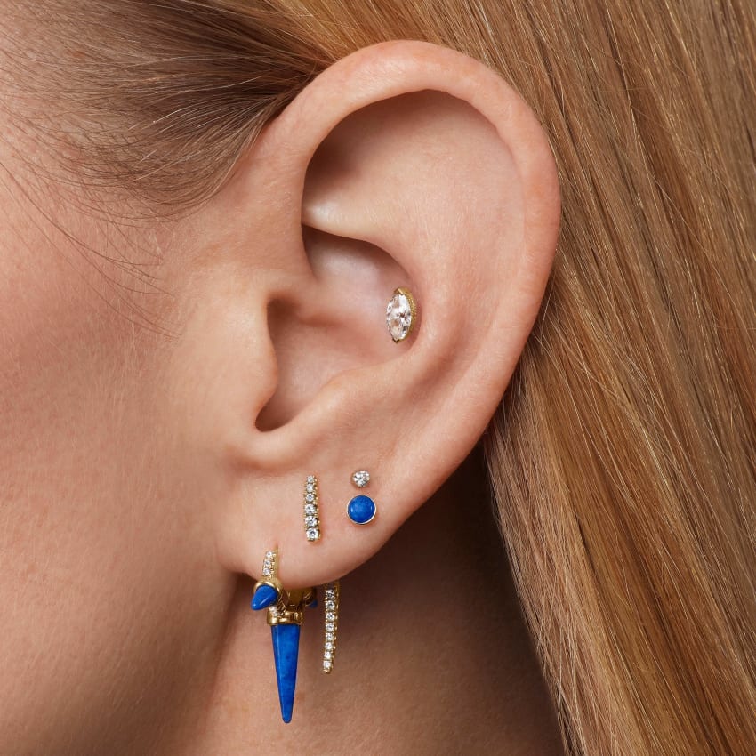 Lapis Threaded Stud Earring With Titanium Backing