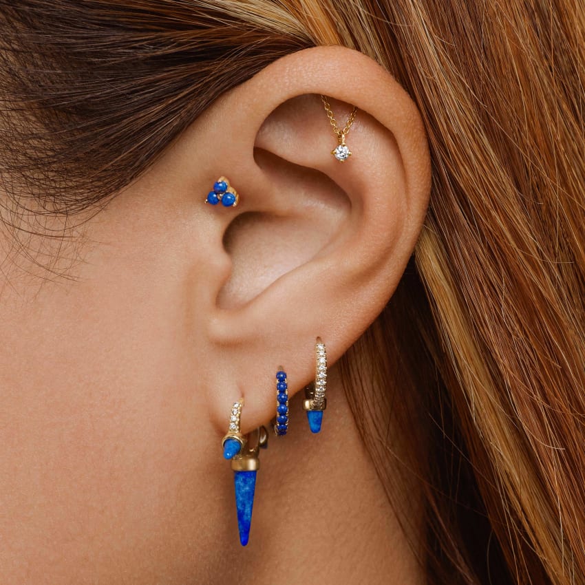 Lapis Trinity Threaded Stud Earring With Titanium Backing