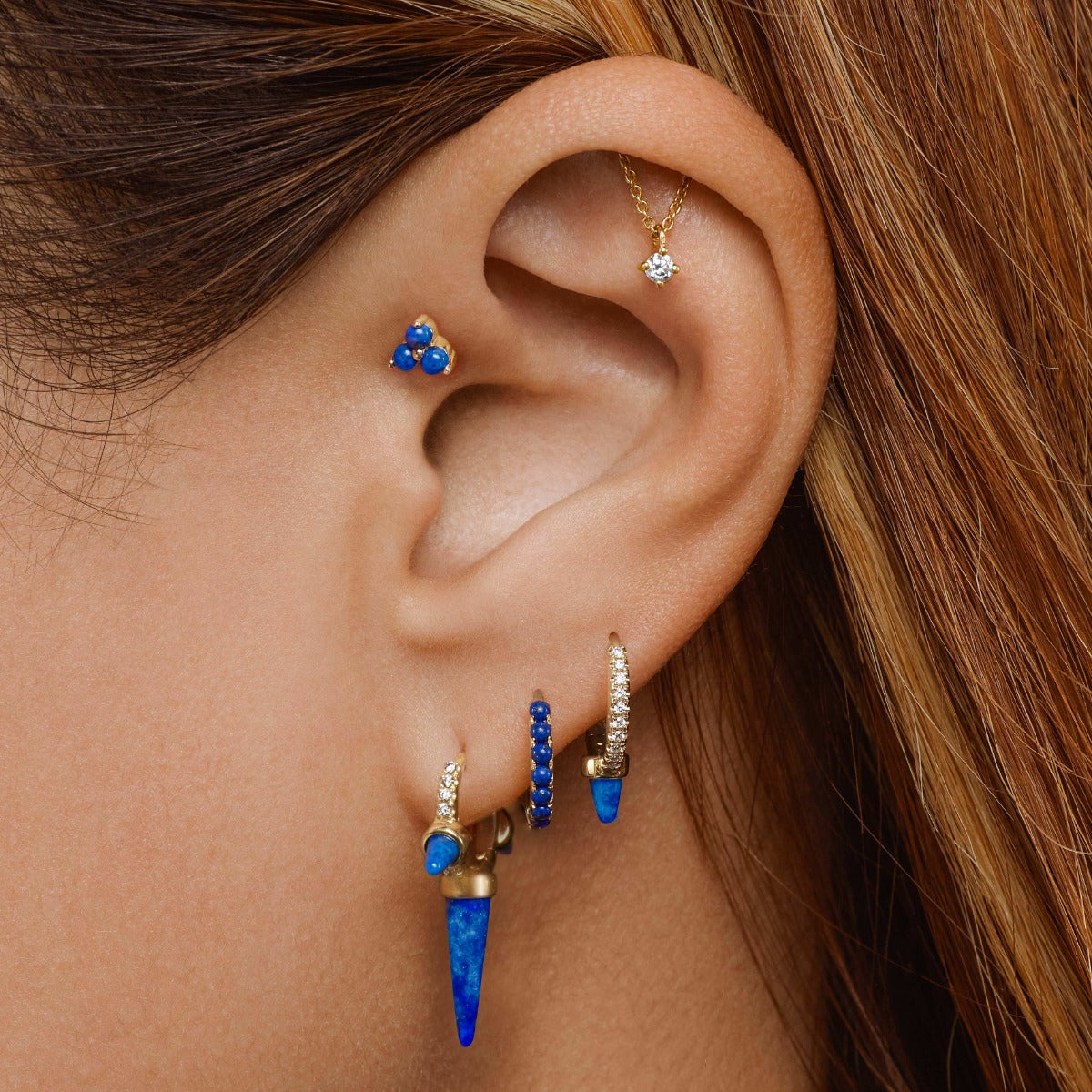 Lapis Single Short Spike Diamond Eternity Hoop Earring