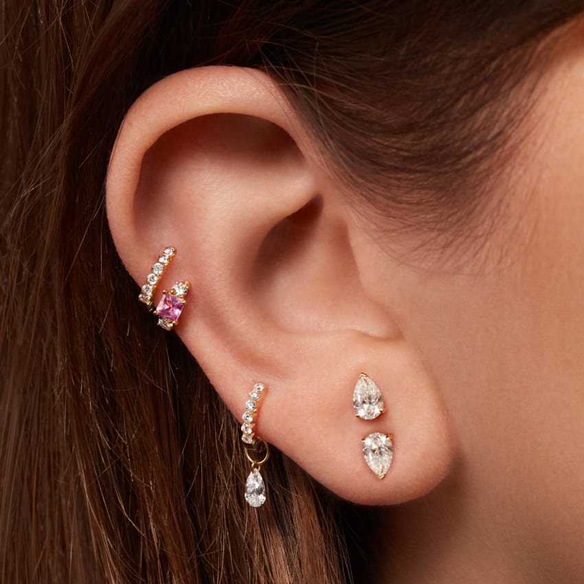 Pear Diamond Threaded Stud Earring With Titanium Backing