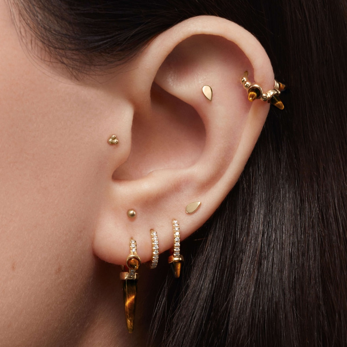 Tiger's Eye Short Spike Diamond Eternity Hoop Earring