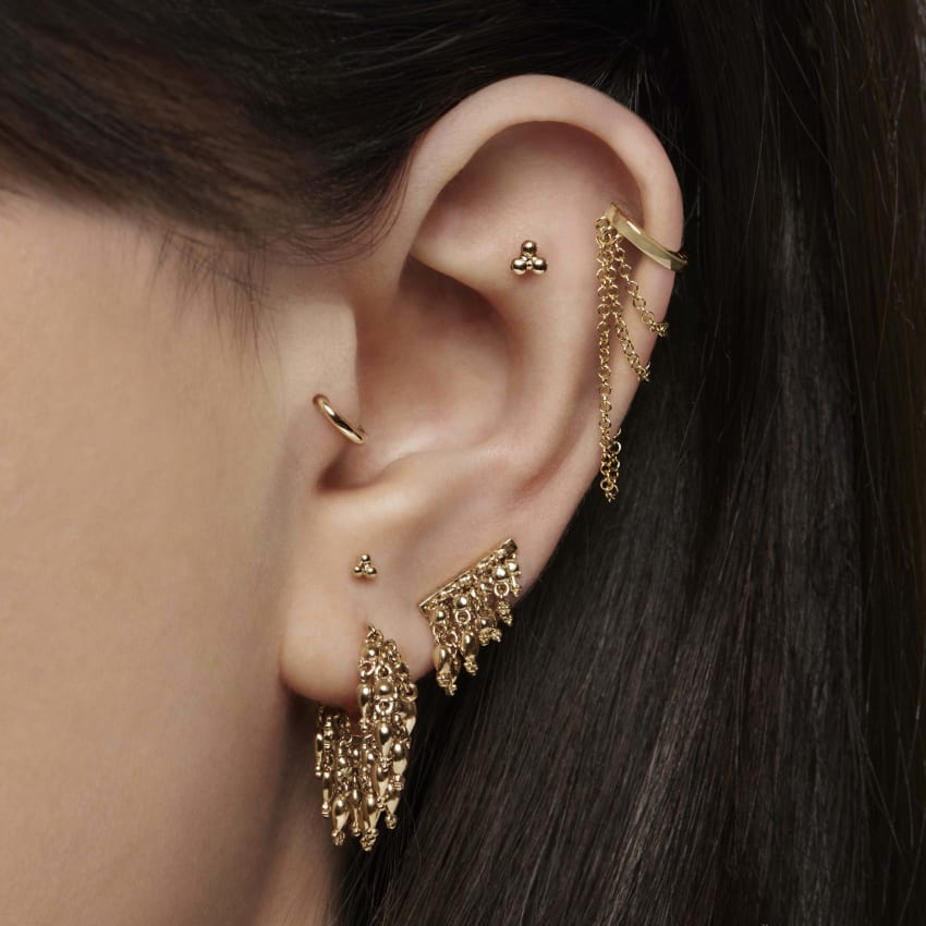 Ball Trinity Threaded Stud Earring With Titanium Backing