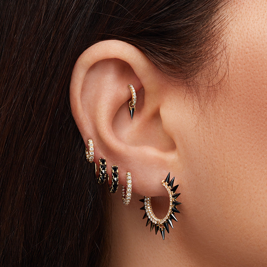 Black Moissanite Mohawk and Diamond Pavé Hoop Earring