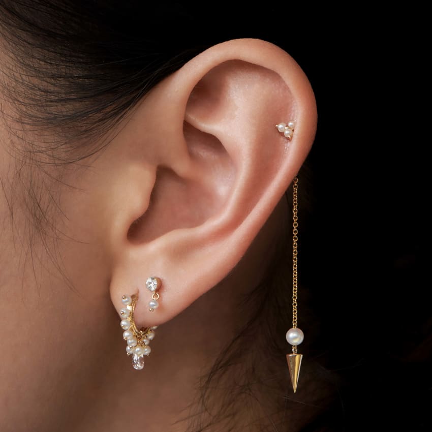 Pearl Coronet Diamond Briolette Hoop Earring