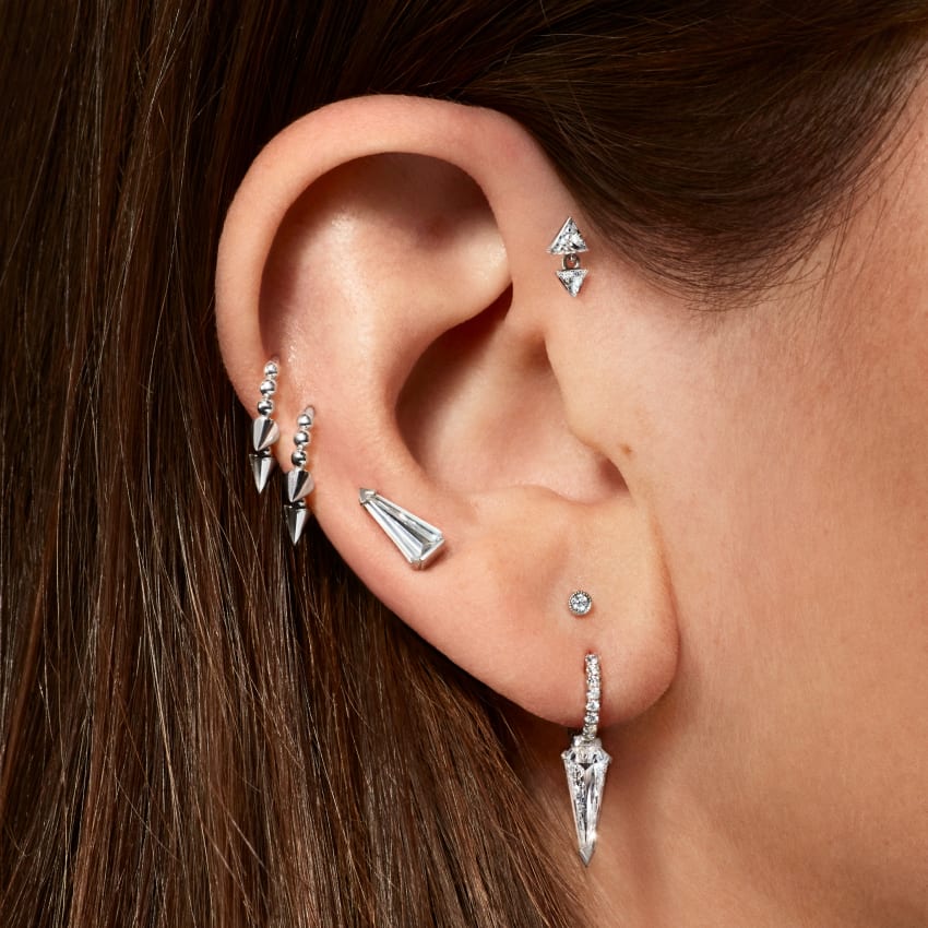 Invisible Set Triangle Diamond Dangle Threaded Earring With Titanium Backing