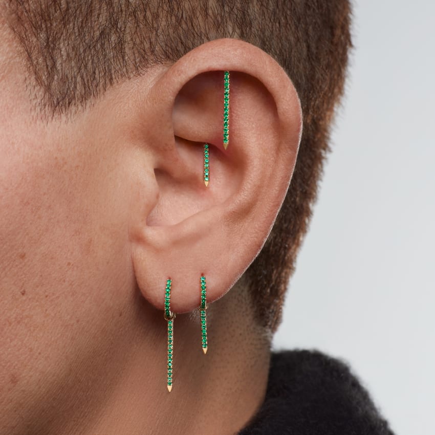 Emerald Eternity Bar Charm Threaded Stud Earring With Titanium Backing