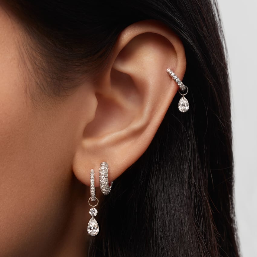 Invisible Set Diamond Three Row Pavé Hoop Earring