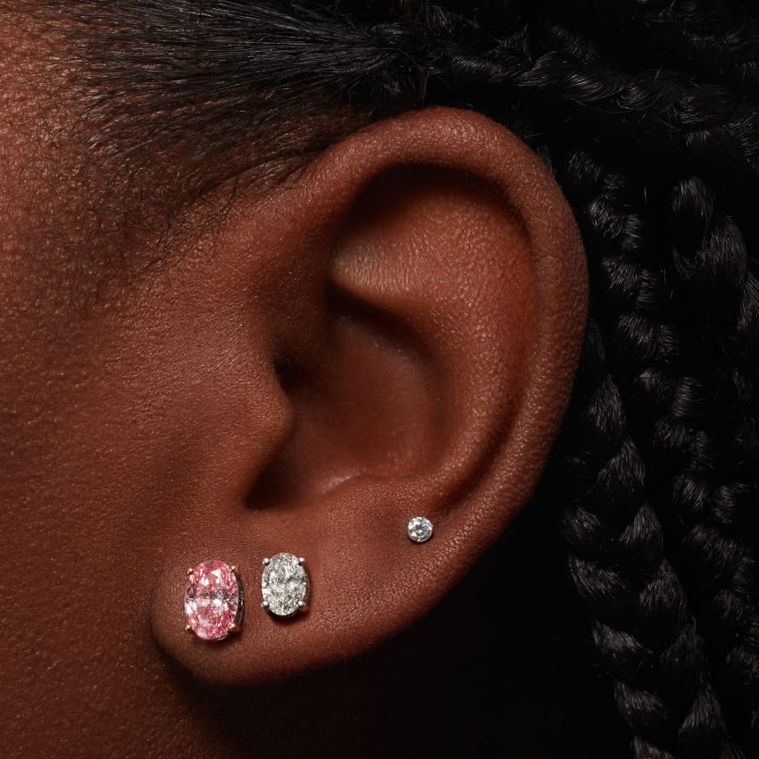 Oval Diamond Engraved Threaded Stud Earring
