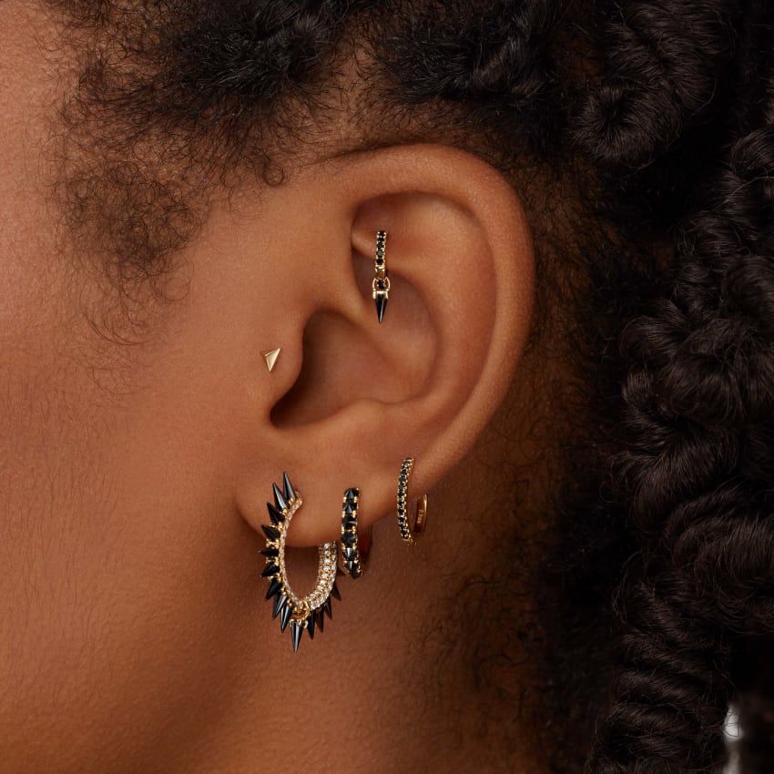 Black Moissanite Mohawk and Diamond Pavé Hoop Earring