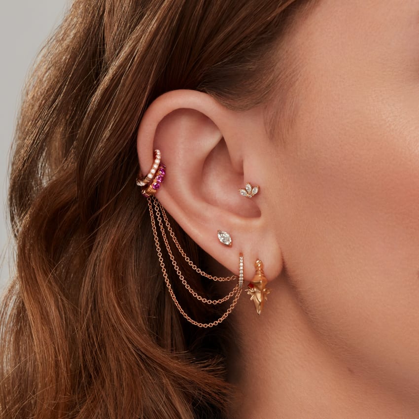 Marquise Diamond Threaded Stud Earring With Titanium Backing