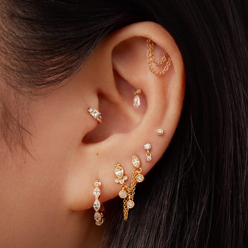 Invisible Set Diamond Dangle Threaded Stud Earring