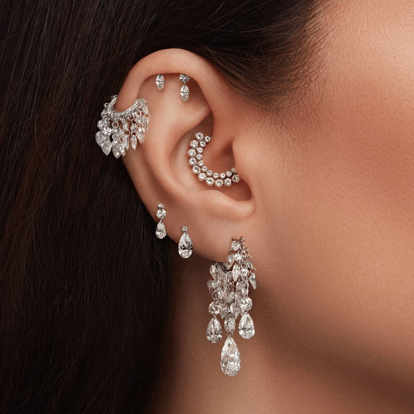 Floating Diamond Tassel Hoop Earring