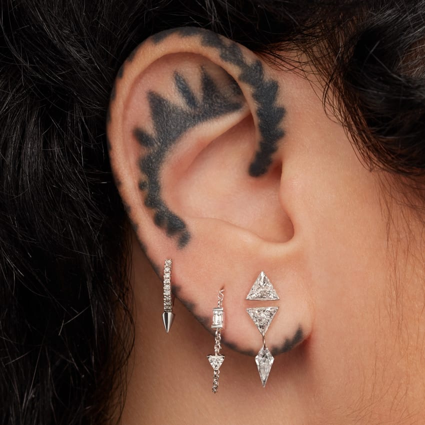 Baguette and Triangle Diamond Chain Wrap Stud Earring