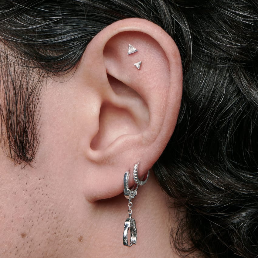 Invisible Set Triangle Diamond Threaded Stud Earring With Titanium Backing