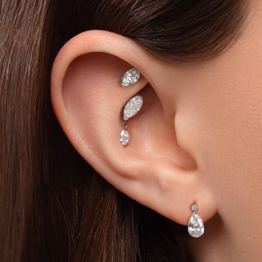 Single Teardrop Marquise Diamond Threaded Stud Earring With Titanium Backing