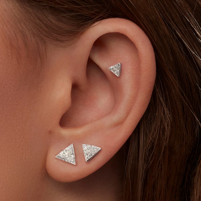 Invisible Set Triangle Diamond Threaded Stud Earring With Titanium Backing