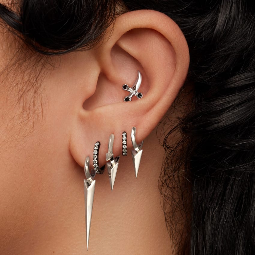 Faceted Single Long Spike Hoop Earring