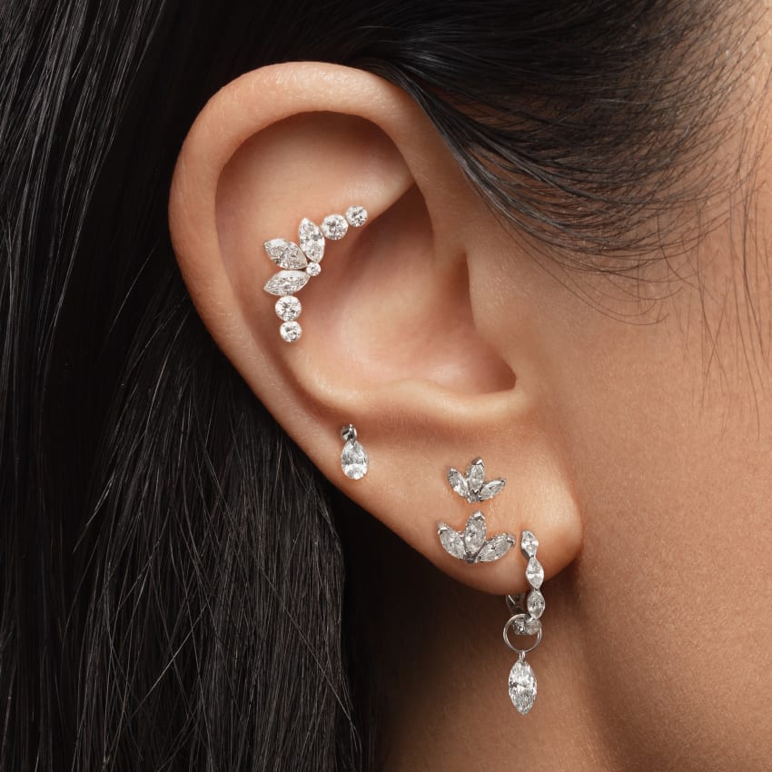 Diamond Engraved Lotus Threaded Stud Earring With Titanium Backing