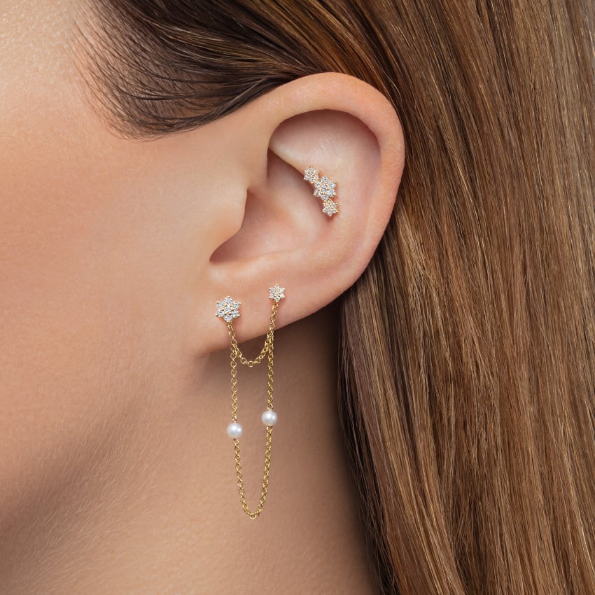 Diamond Flower Threaded Stud Earring With Titanium Backing