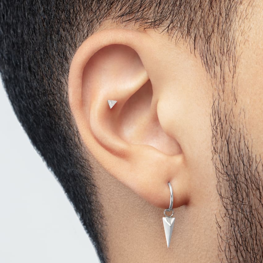 Invisible Set Triangle Diamond Threaded Stud Earring With Titanium Backing