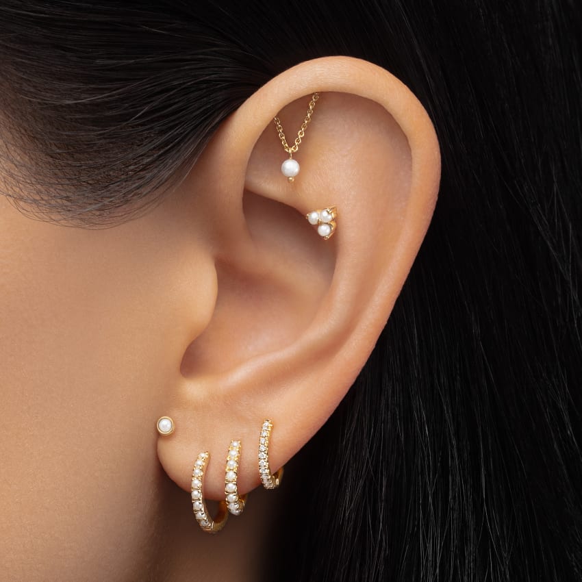 Pearl and Diamond Double Eternity Linked Hoop Earring and Cuff