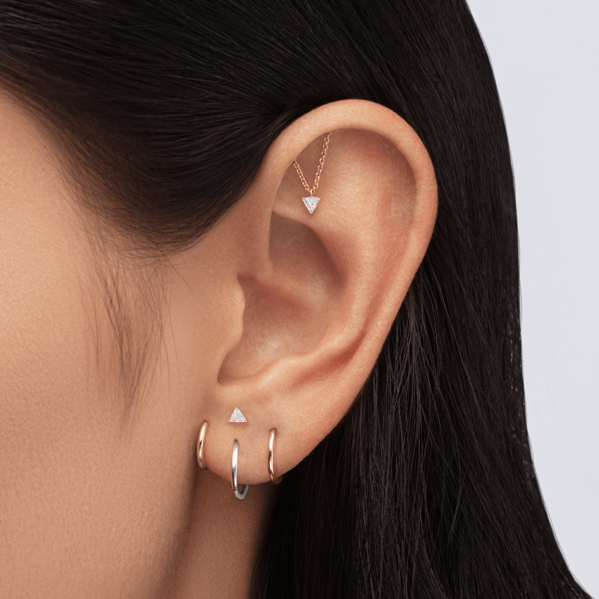 Invisible Set Triangle Diamond Threaded Stud Earring With Titanium Backing