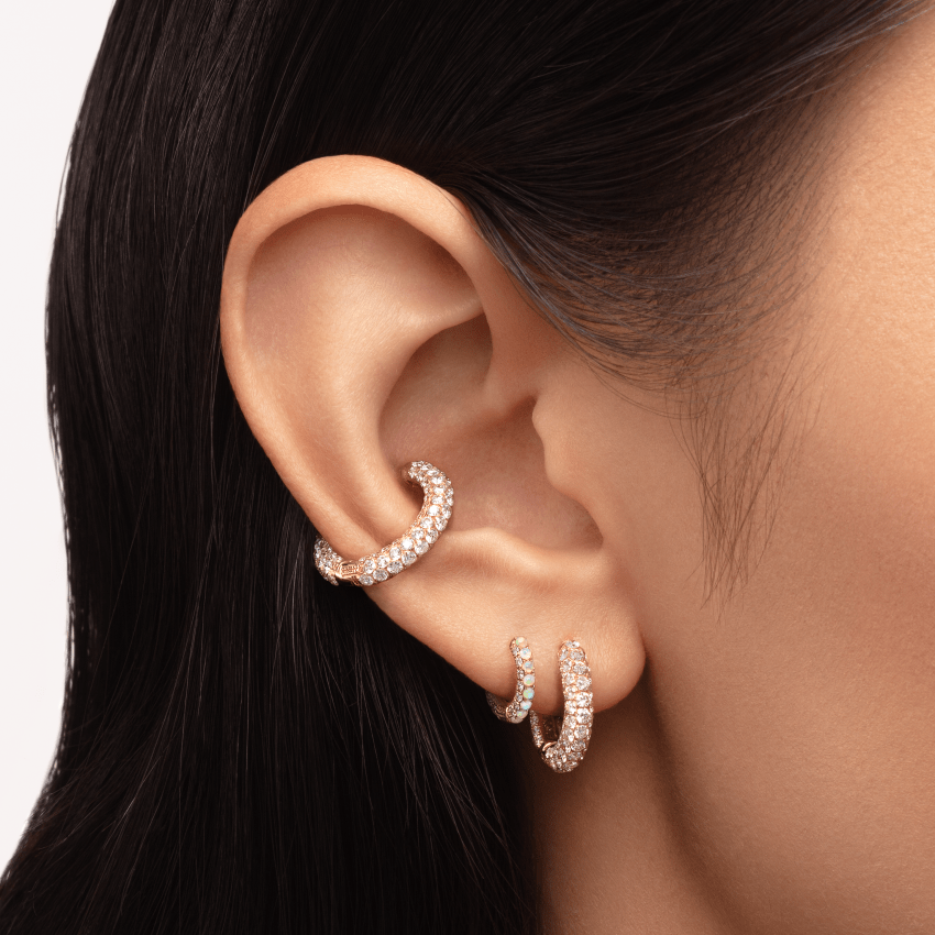Invisible Set Diamond Three Row Pavé Hoop Earring