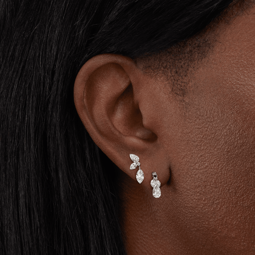 Floating Pear Diamond Plume Threaded Charm Earring