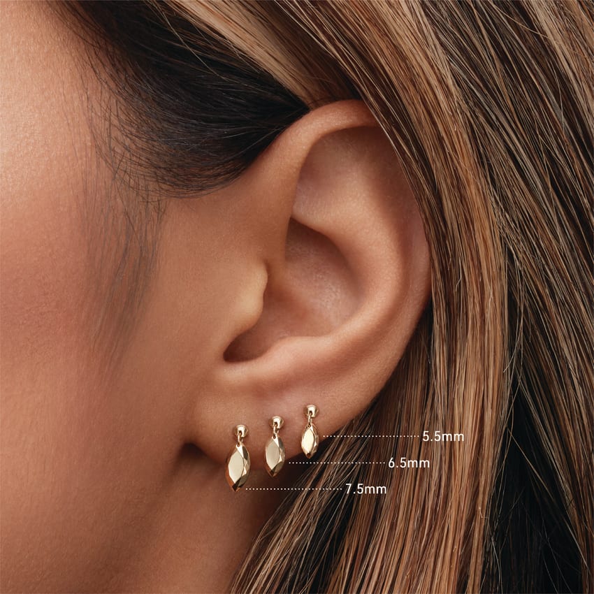 Faceted Gold Marquise Threaded Charm Earring With Titanium Backing
