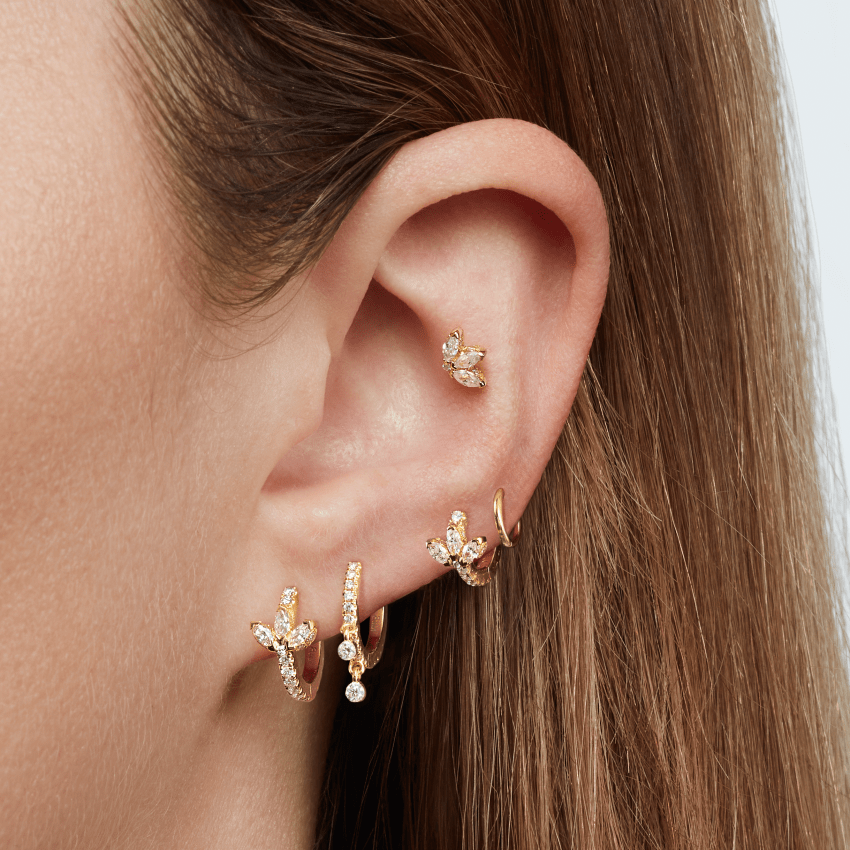 Diamond Engraved Lotus Threaded Stud Earring With Titanium Backing