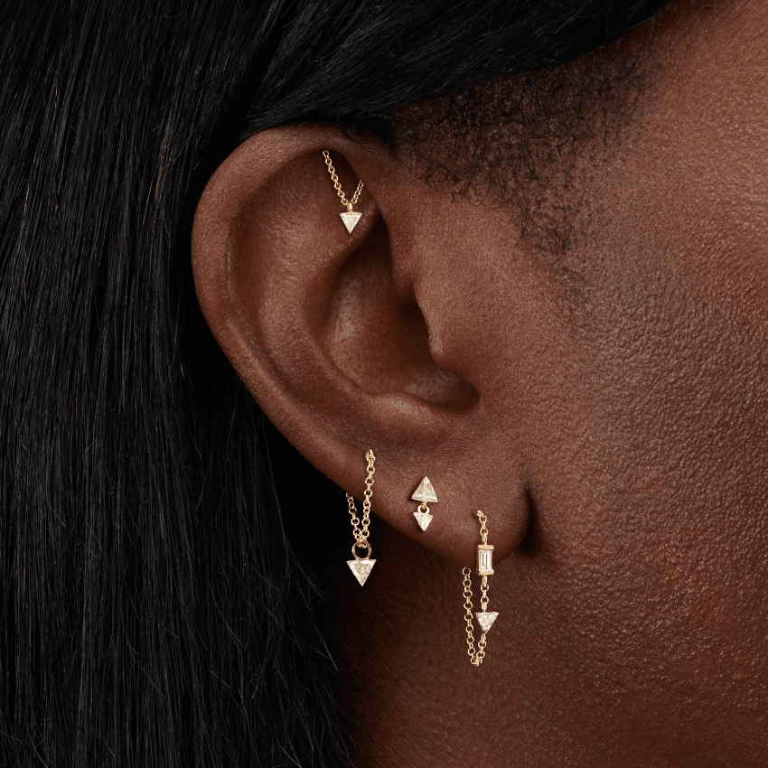 Baguette and Triangle Diamond Chain Wrap Stud Earring