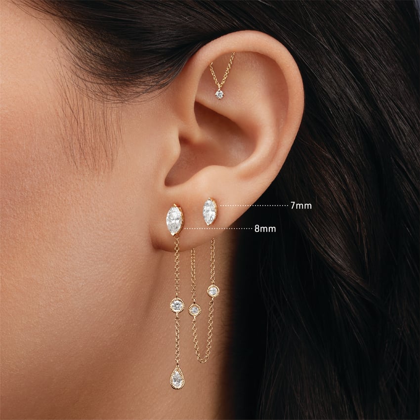 Marquise Diamond Threaded Stud Earring With Titanium Backing