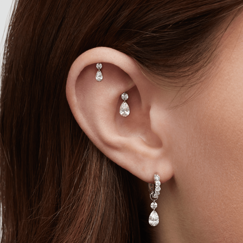 Floating Double Diamond Threaded Charm Earring