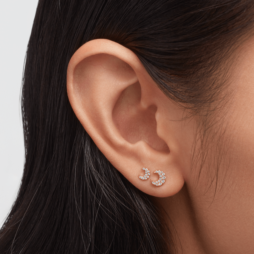 Diamond Moon Stud Earring