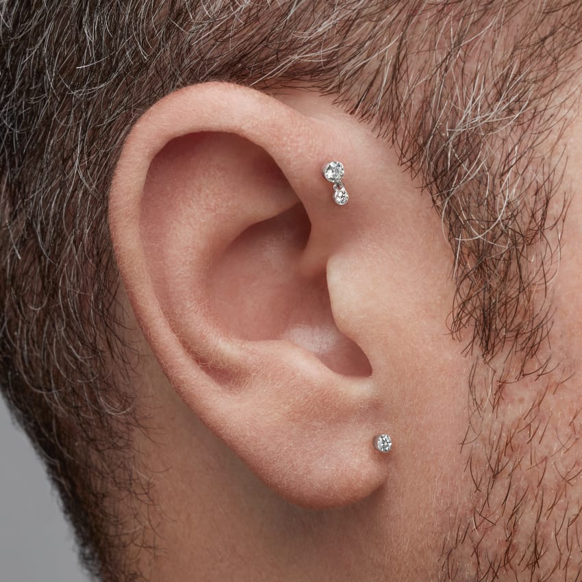 Invisible Set Diamond Dangle Threaded Stud Earring With Titanium Backing