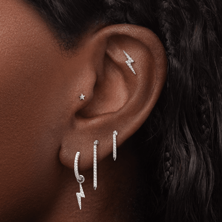 Diamond Lightning Bolt Threaded Stud Earring