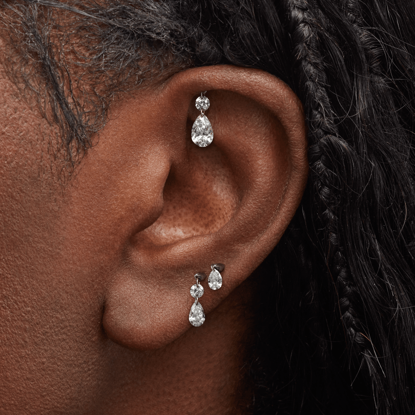 Floating Double Diamond Threaded Charm Earring With Titanium Backing