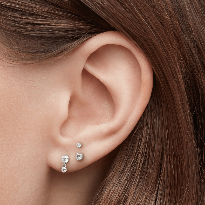 Invisible Set Diamond Dangle Threaded Stud Earring