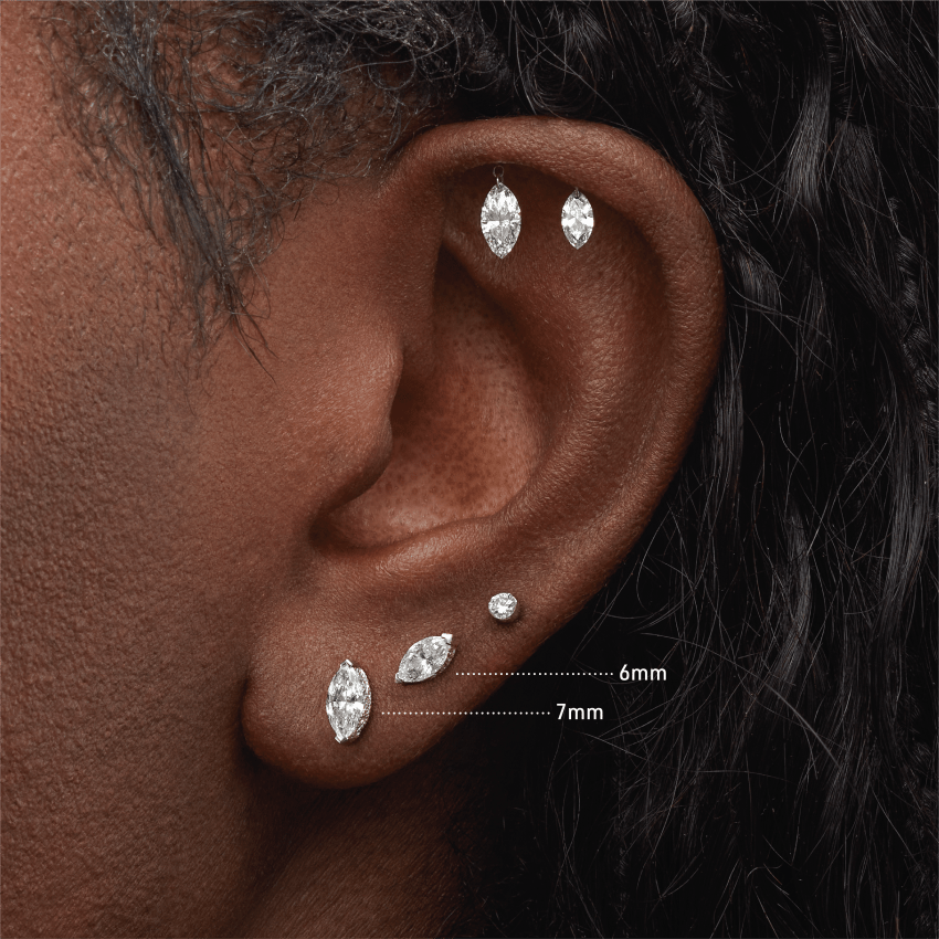 Marquise Diamond Threaded Stud Earring With Titanium Backing