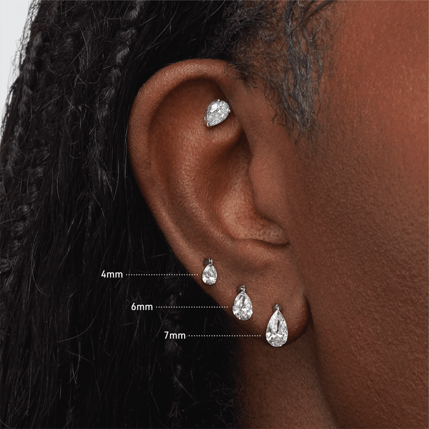Floating Pear Diamond Charm Threaded Stud Earring