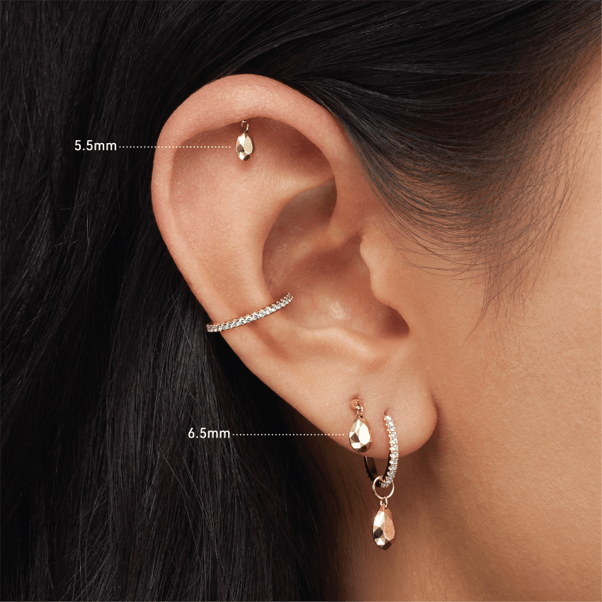 Faceted Gold Pear Threaded Charm Earring With Titanium Backing