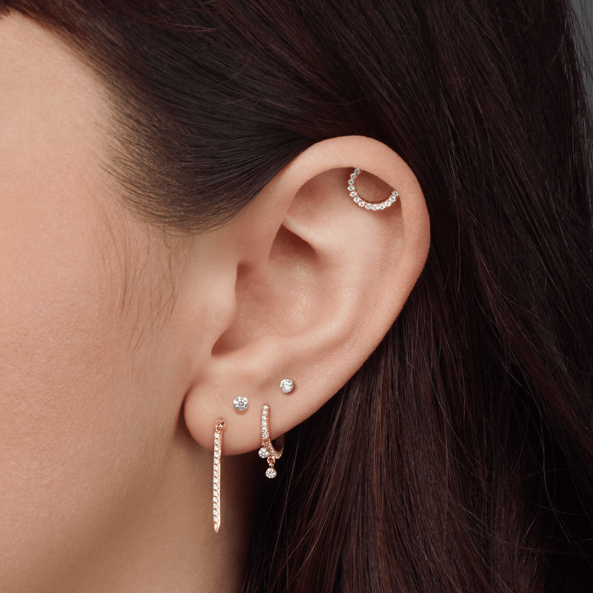 Diamond Eternity Bar Charm Stud Earring