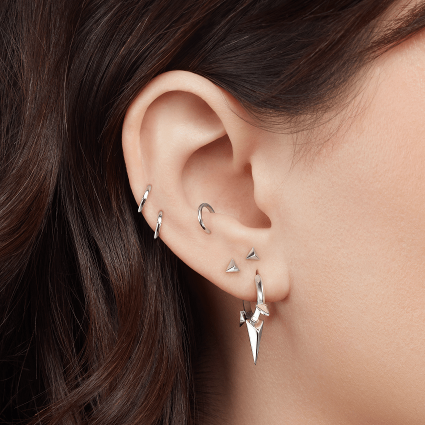 Faceted Triangle Threaded Stud Earring