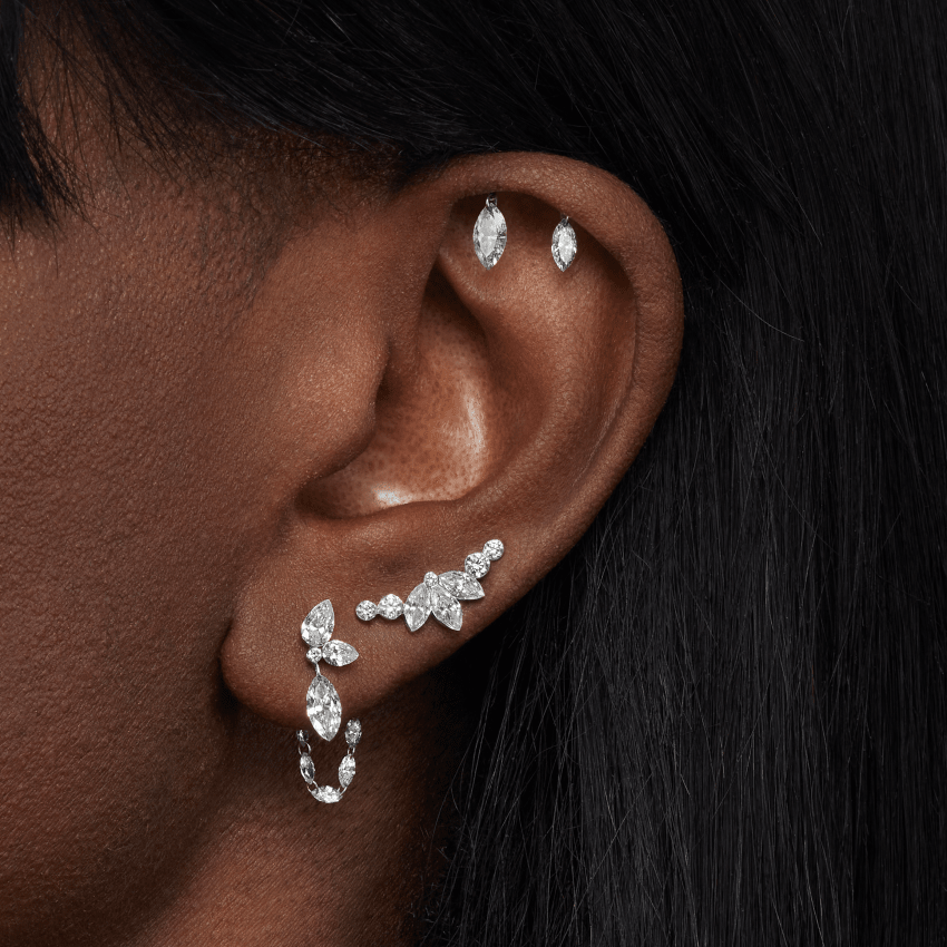 Invisible Diamond Lotus Open Garland Ear Climber