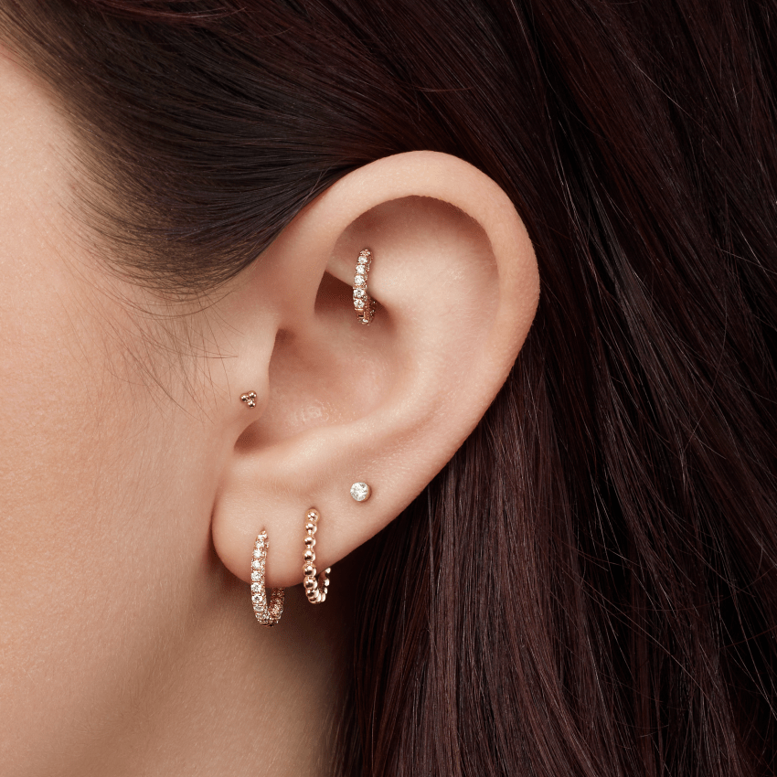 Diamond Five Row Pavé Hoop Earring (Bottom Hinge)
