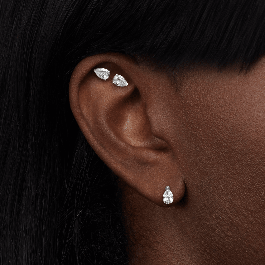 Pear Diamond Threaded Stud Earring, Diamond Back