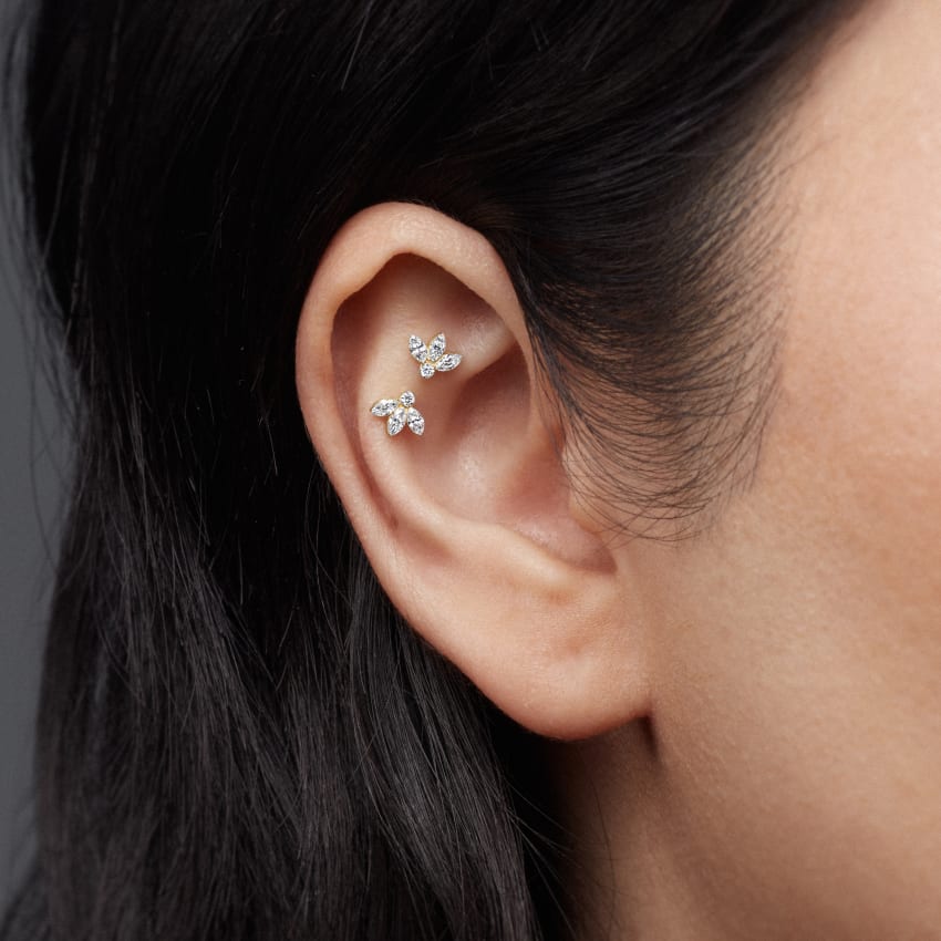 Invisible Diamond Lotus Threaded Stud Earring With Titanium Backing