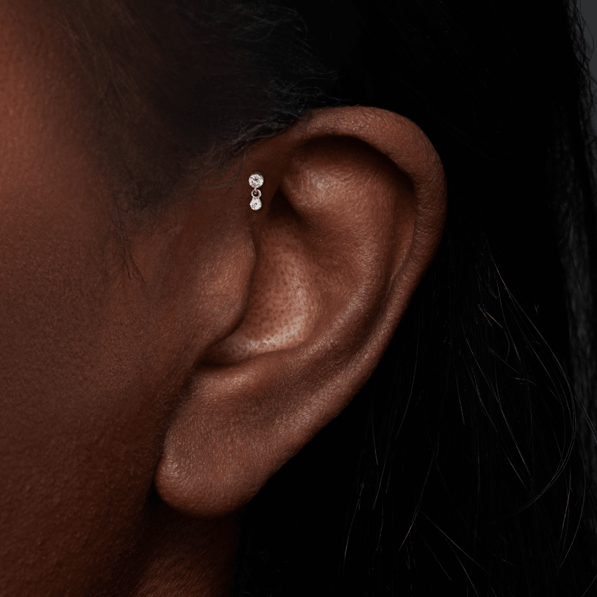 Invisible Set Diamond Dangle Threaded Stud Earring With Titanium Backing